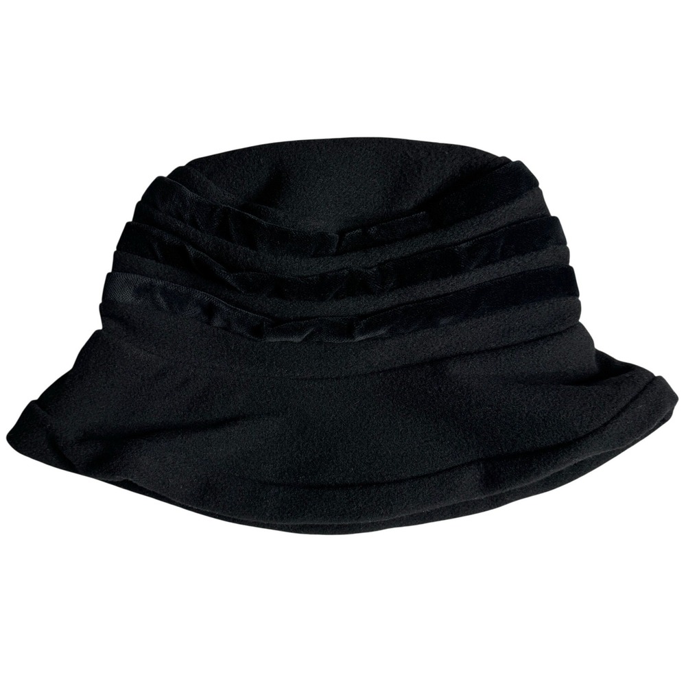 Vintage Lady Rachel Black Wool Blend Cloche Hat Made in Italy Tiered Pleated